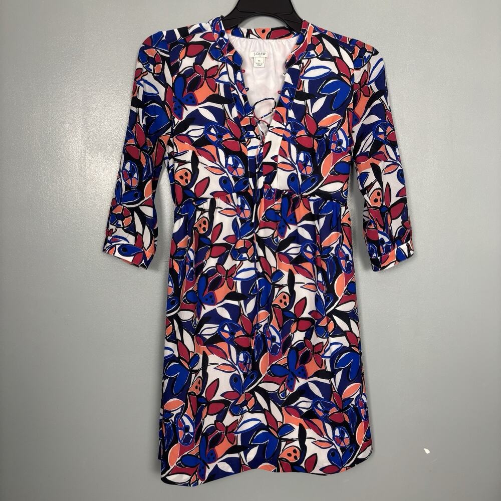 J. CREW Women’s Lace Up Printed Dress Night Berry Sky XS Spring Easter Church